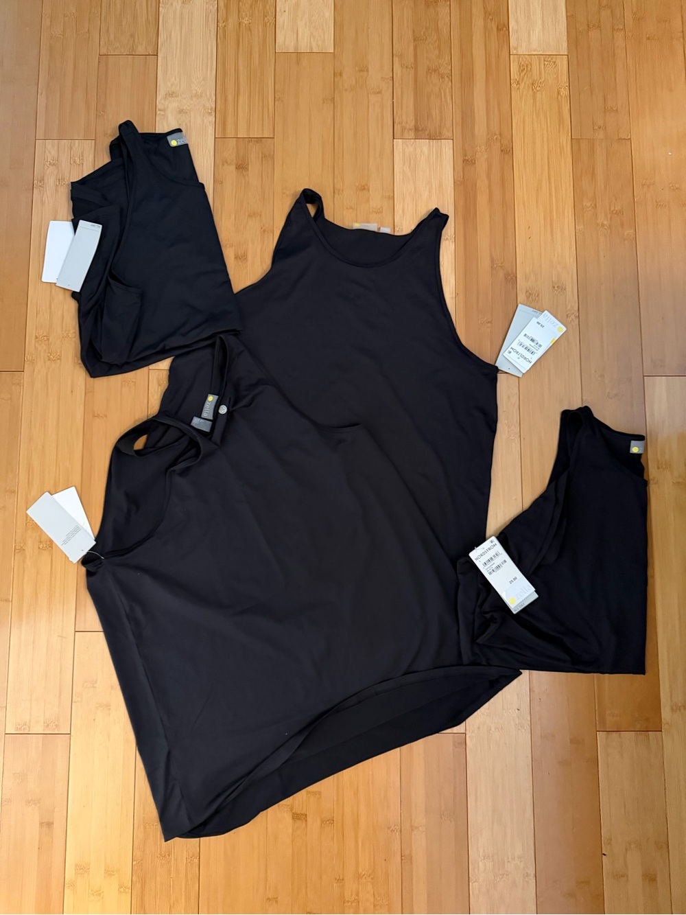4 Zella Black Sleeveless Tanks- Stretchy Everyday Layering ALL 4 NWTS